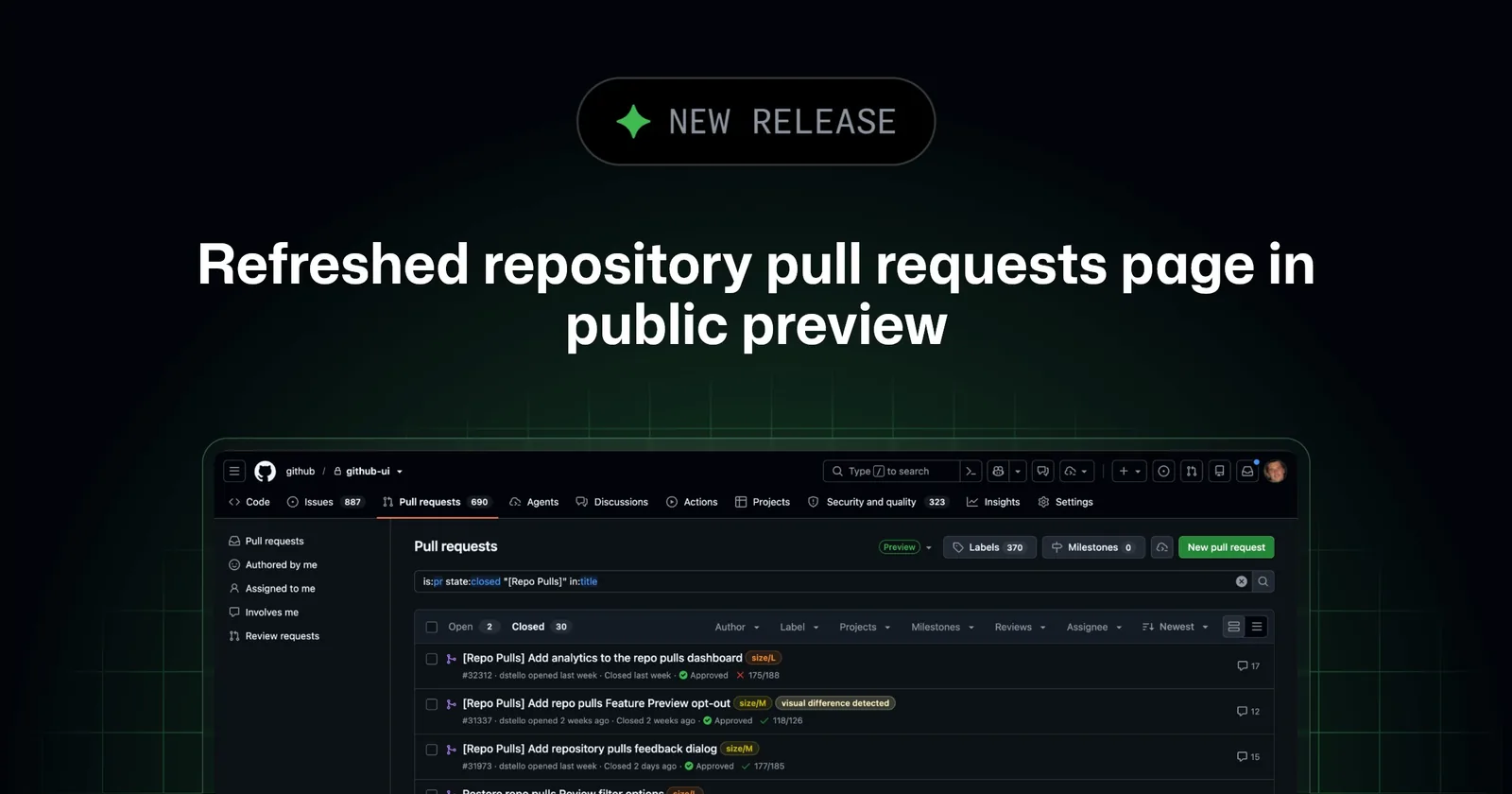 Capture officielle de la nouvelle page GitHub consacrée aux pull requests