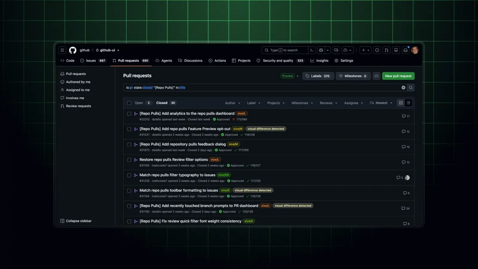 Capture officielle de la nouvelle page GitHub dédiée aux demandes de fusion