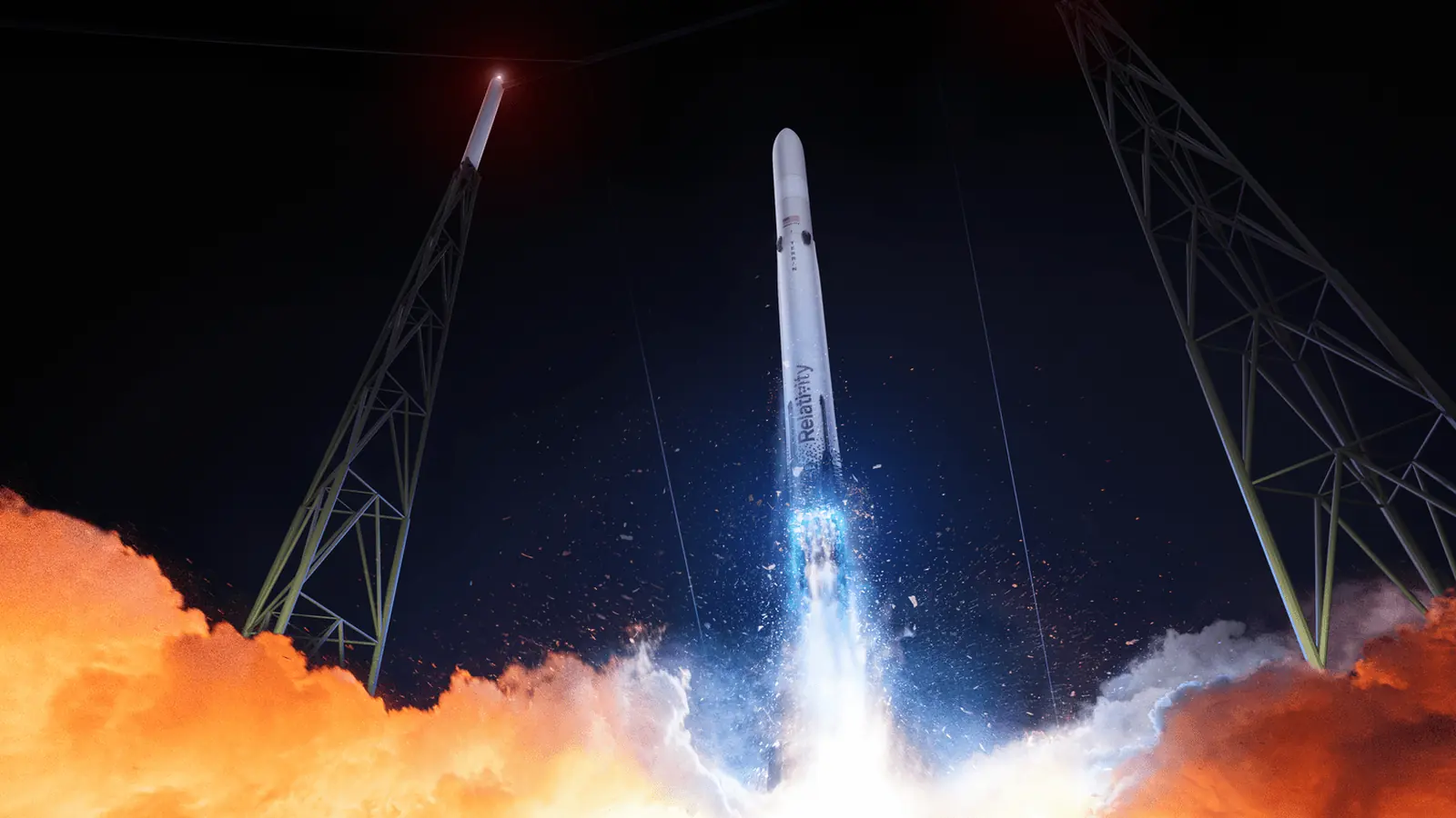 Illustration officielle de la fusée réutilisable Terran R au décollage