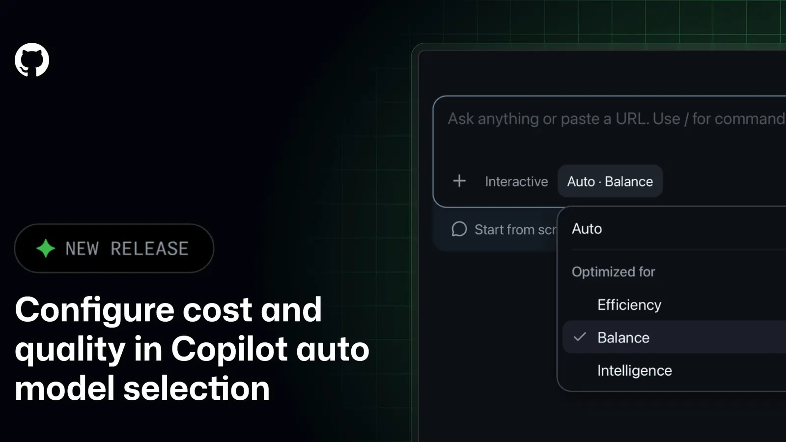 Interface officielle de GitHub Copilot montrant les niveaux de sélection automatique